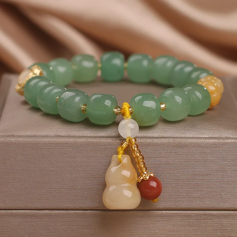 Natural Strawberry Quartz Bucket Beads Bracelet - Green
