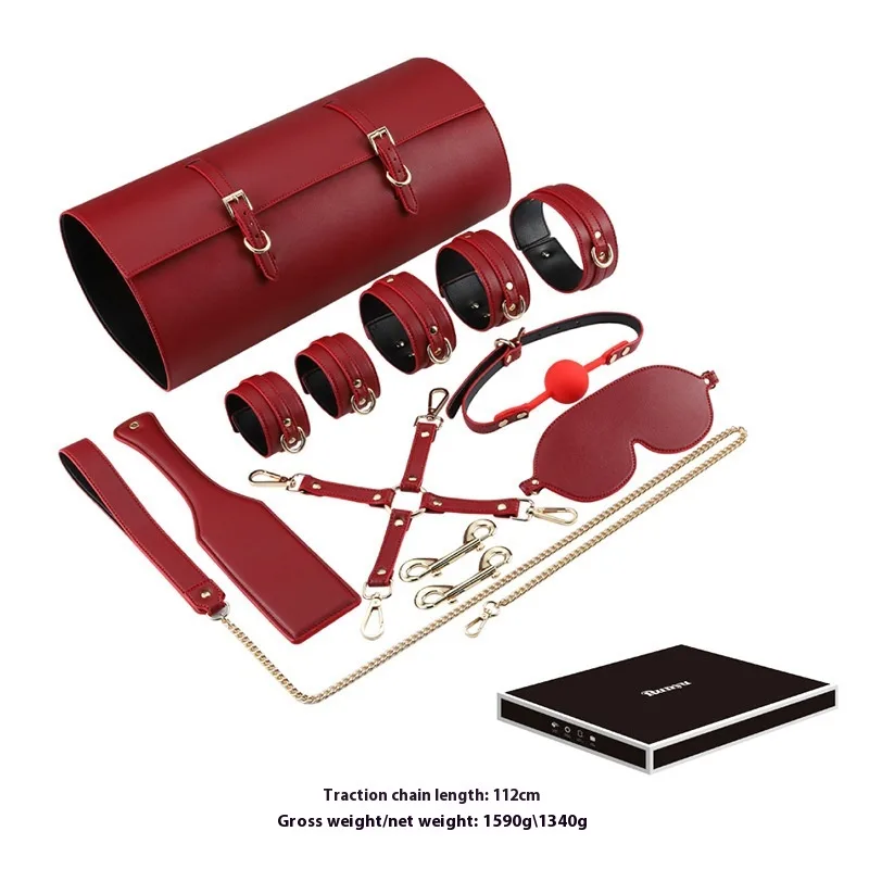 New Bondage Toy With Storage Bag Couple - Red Leather Gold Buckle