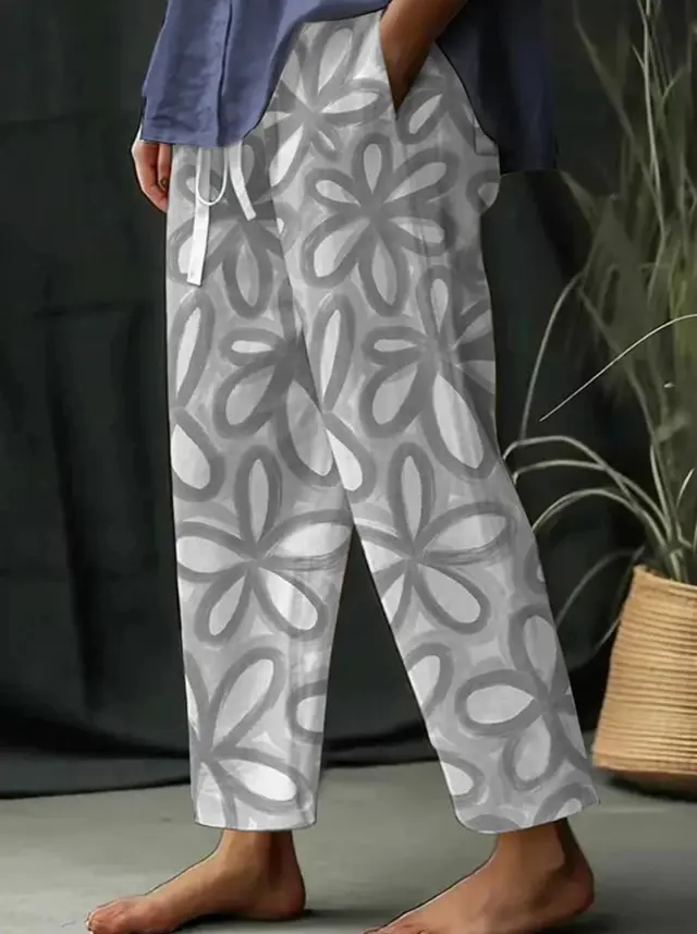 European And American Fashion Casual Flower Pattern Floral Print Casual Jumpsuit Grey - Shop at LoveMi