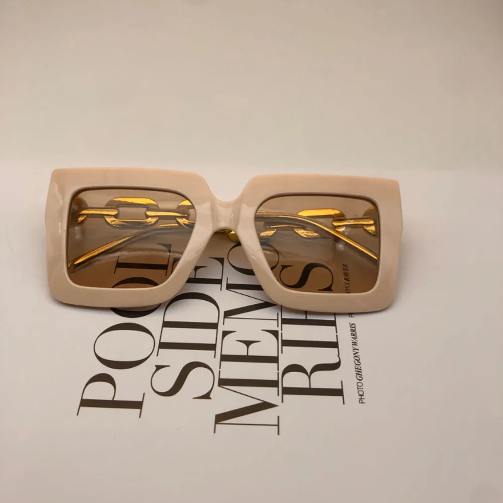 Square Chain Sunglasses Sun Glasses Retro Personalized Fashion Sunglasses For Women - Beige Frame Dried