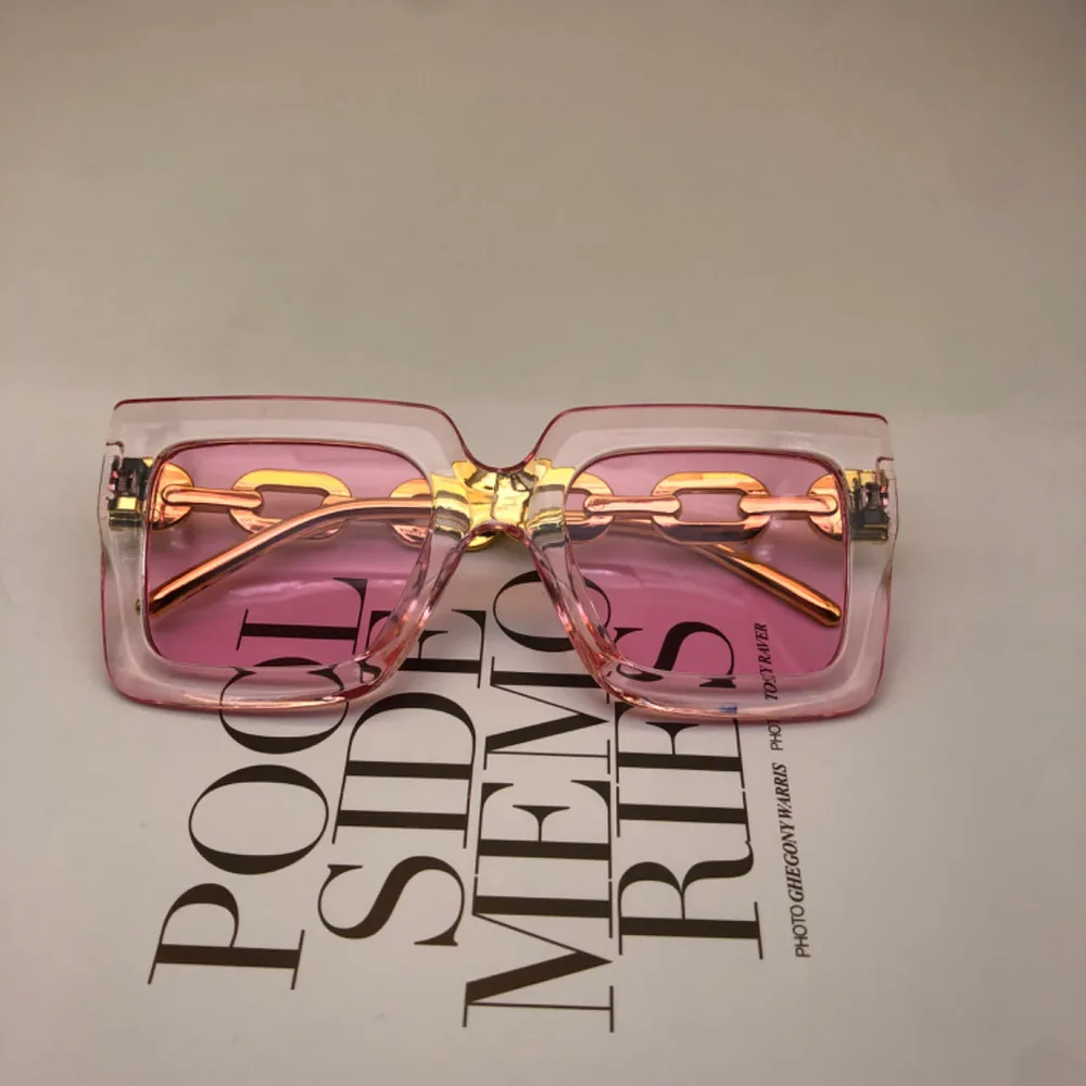 Square Chain Sunglasses Sun Glasses Retro Personalized Fashion Sunglasses For Women - Pink Frame Pink Lens