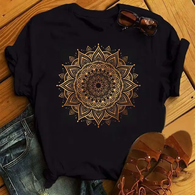 New Simple T shirt Printed Pattern Black F Black - Shop at LoveMi