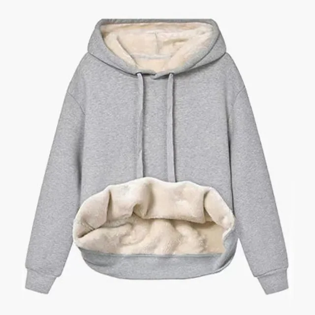 Velvet Padded Hooded Sweater Plush Women's Coat Light Gray - Shop at LoveMi