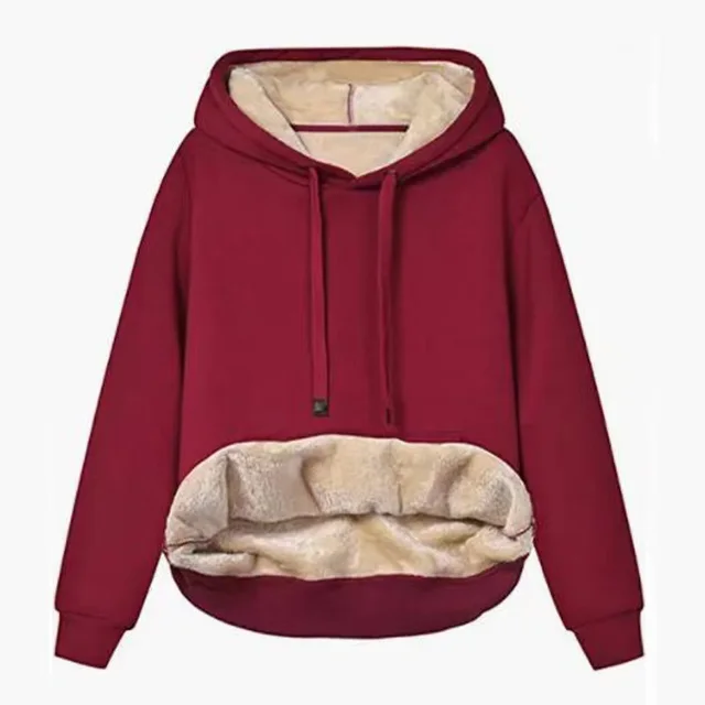 Velvet Padded Hooded Sweater Plush Women's Coat Wine Red - Shop at LoveMi