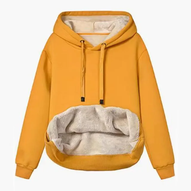 Velvet Padded Hooded Sweater Plush Women's Coat Yellow - Shop at LoveMi