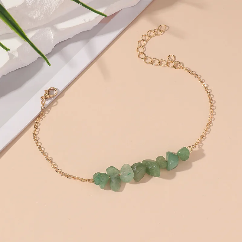 Bohemian Style Colorful Gravel Bracelet Ethnic Retro Irregular Crystal - Green