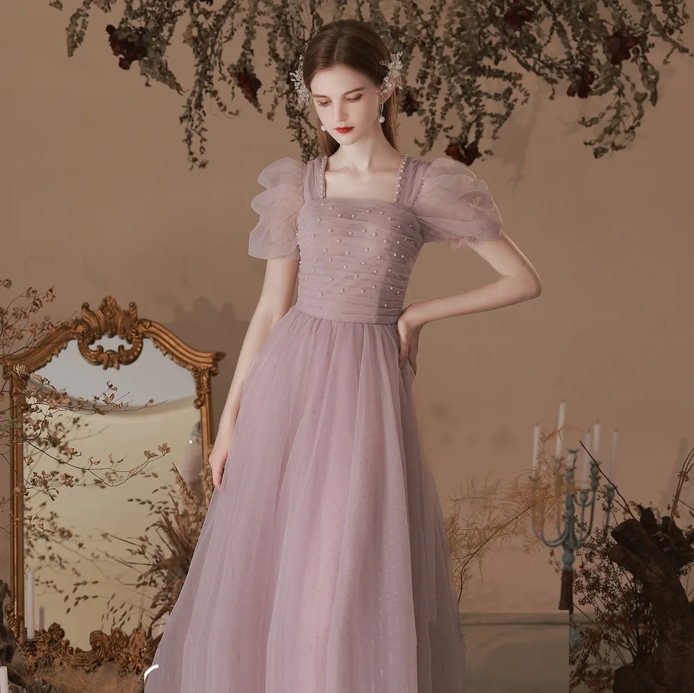 New Engagement Princess Birthday Dinner Annual Meeting Long Dress - Pink Purple