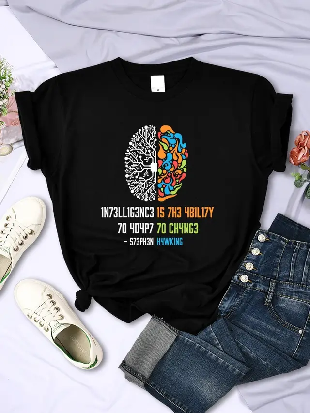 Round Neck Printed T shirt Top Women's Breathable Short Sleeve Black - Shop at LoveMi