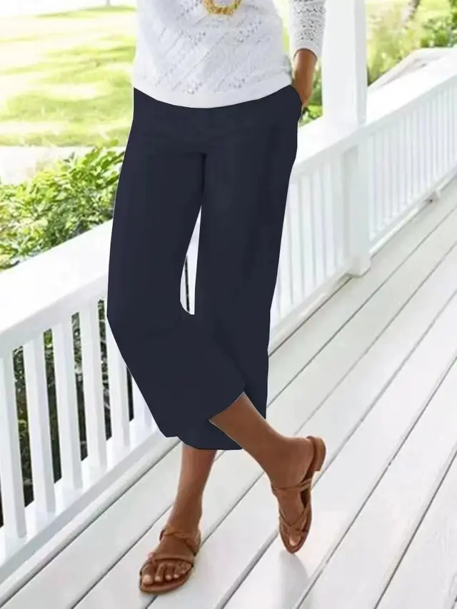 Women's Slub Cotton Linen Elastic waist Casual Pants Black - Shop at LoveMi