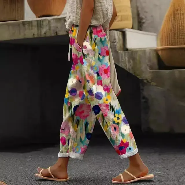 Pocket Casual Printed Elastic Waist Cropped Straight Pants Figure 1 - Shop at LoveMi