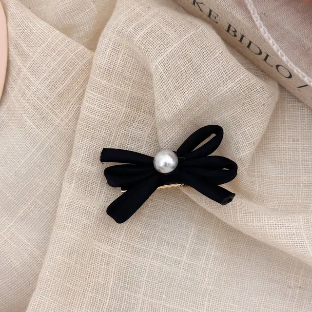 Side Clip Bangs Pearl Bow A Pair Of Hairclips Duckbill Clip Black Bow - Shop at LoveMi