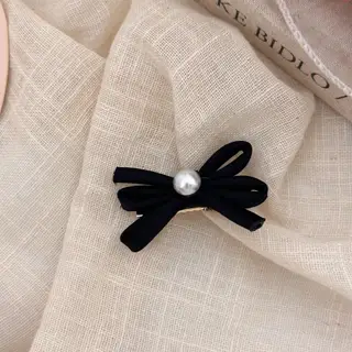 Side Clip Bangs Pearl Bow A Pair Of Hairclips Duckbill Clip - Black Bow