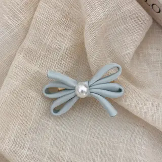 Side Clip Bangs Pearl Bow A Pair Of Hairclips Duckbill Clip - Blue Bow