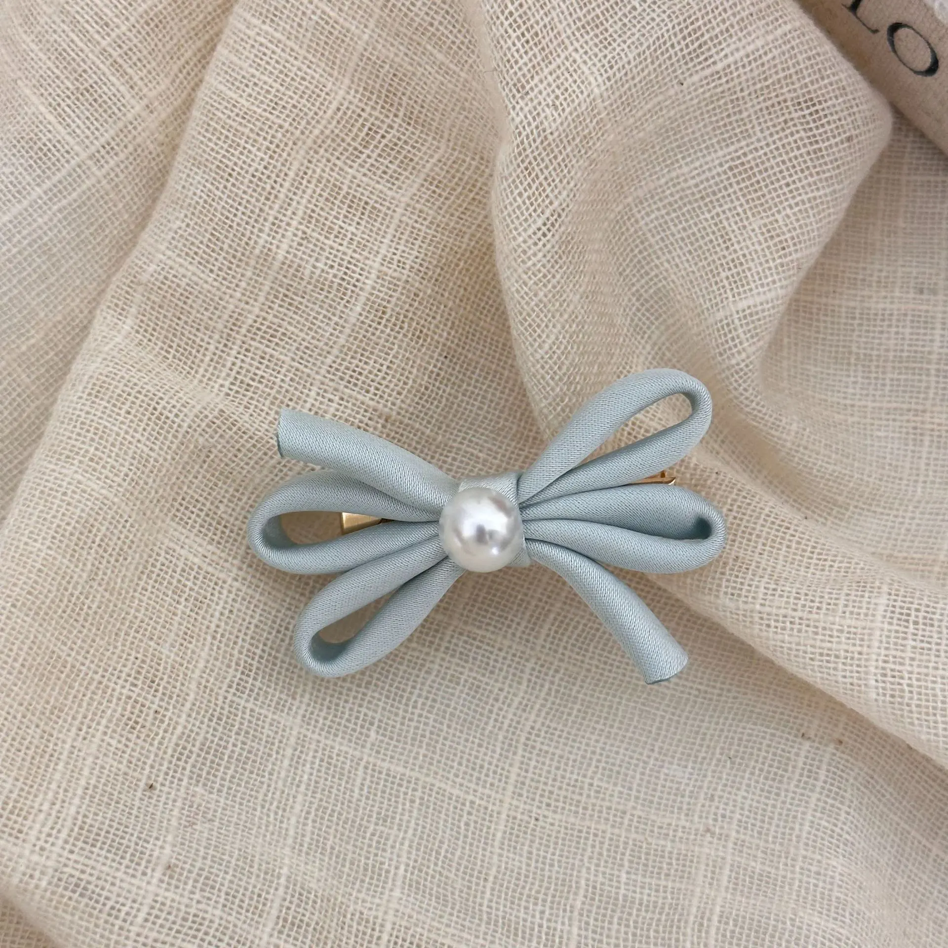 Side Clip Bangs Pearl Bow A Pair Of Hairclips Duckbill Clip - Blue Bow
