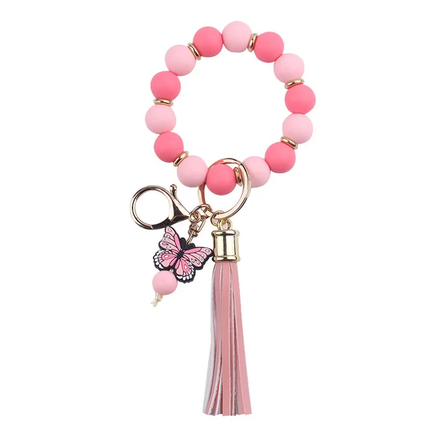 Creative DIY Beaded Cartoon Butterfly Wrist Keychain Pink - Shop at LoveMi