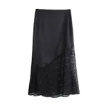 European And American Style Lace Stitching Silk Satin Texture Midi Dress - Picture Color-Xs - View 1