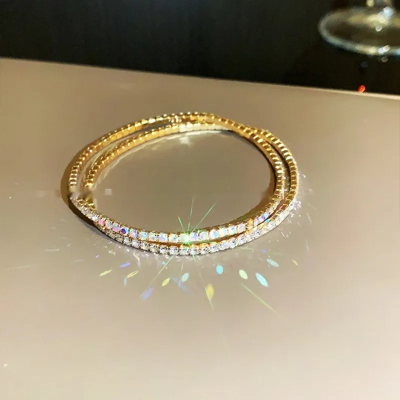 Super Shiny Crystal All-Match Full Diamond Rhinestone Elastic Bracelet - Gold Single Row Bracelet