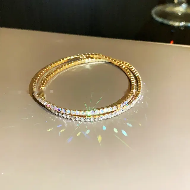 Super Shiny Crystal All Match Full Diamond Rhinestone Elastic Bracelet Gold Single Row Bracelet - Shop at LoveMi