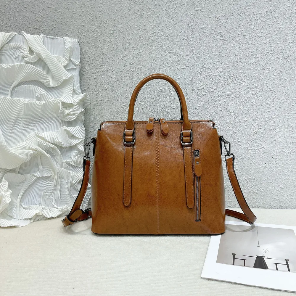 Large capacity Bucket Retro Shoulder Messenger High grade Tote Bag Khaki - Shop at LoveMi