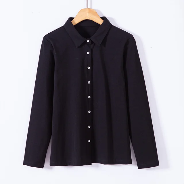 Long Sleeve Shirt Women's Cotton Top Bottoming Shirt Pointed Black - Shop at LoveMi