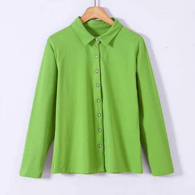 Long Sleeve Shirt Women's Cotton Top Bottoming Shirt Pointed Green - Shop at LoveMi