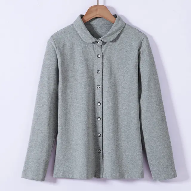 Long Sleeve Shirt Women's Cotton Top Bottoming Shirt Rounded Gray - Shop at LoveMi