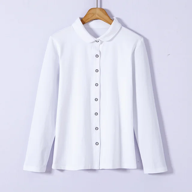 Long Sleeve Shirt Women's Cotton Top Bottoming Shirt Rounded White - Shop at LoveMi