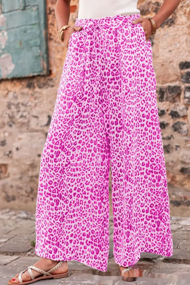 Bohemian Leopard Print Wide Leg Pants Color - Shop at LoveMi