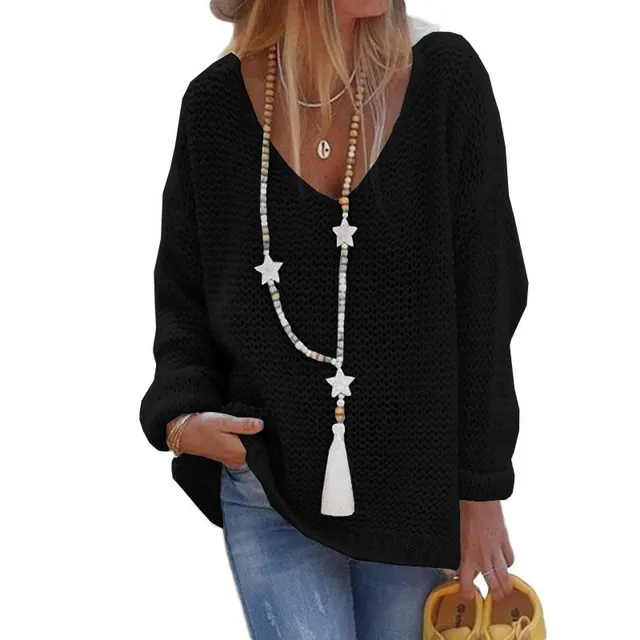 V neck Long Sleeve Knit Top Black - Shop at LoveMi