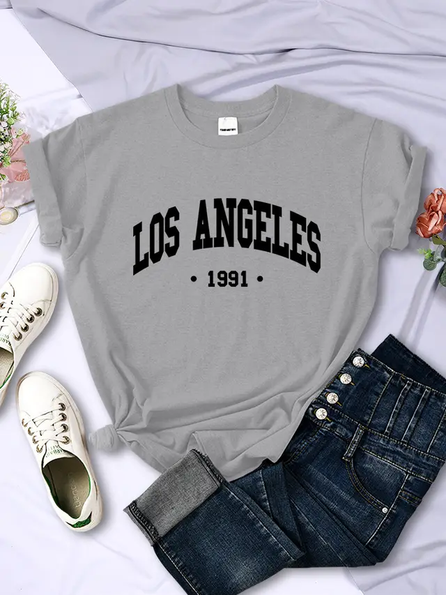 Women's City Letter Printed T shirt In 1991 Gray - Shop at LoveMi