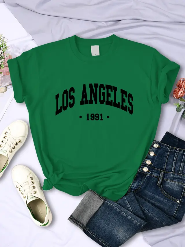 Women's City Letter Printed T shirt In 1991 Green - Shop at LoveMi