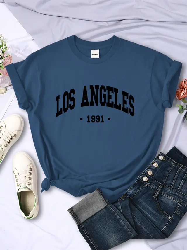 Women's City Letter Printed T shirt In 1991 Hazeblue - Shop at LoveMi