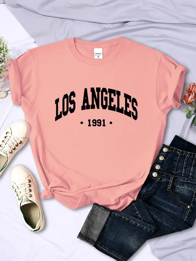 Women's City Letter Printed T shirt In 1991 Pink - Shop at LoveMi