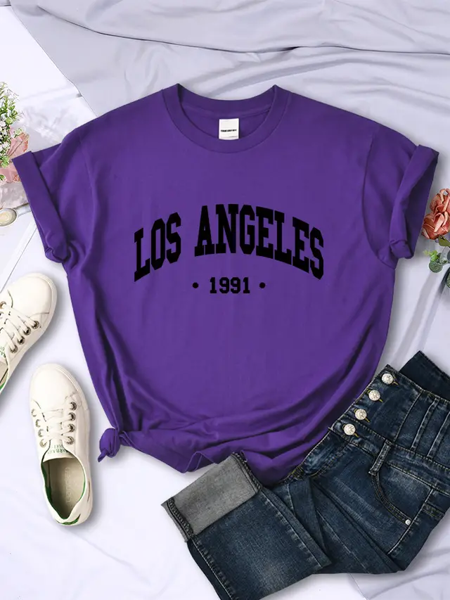 Women's City Letter Printed T shirt In 1991 Purple - Shop at LoveMi