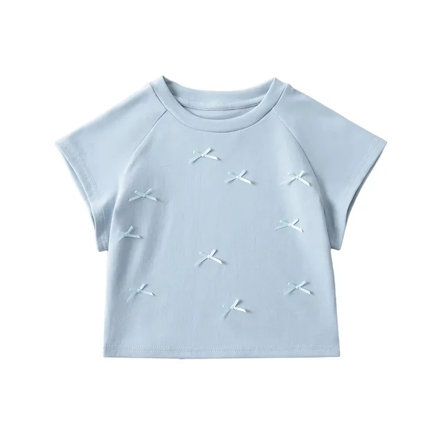 Women's Summer Round Neck Drop Shoulder Short Sleeve T shirt Blue - Shop at LoveMi