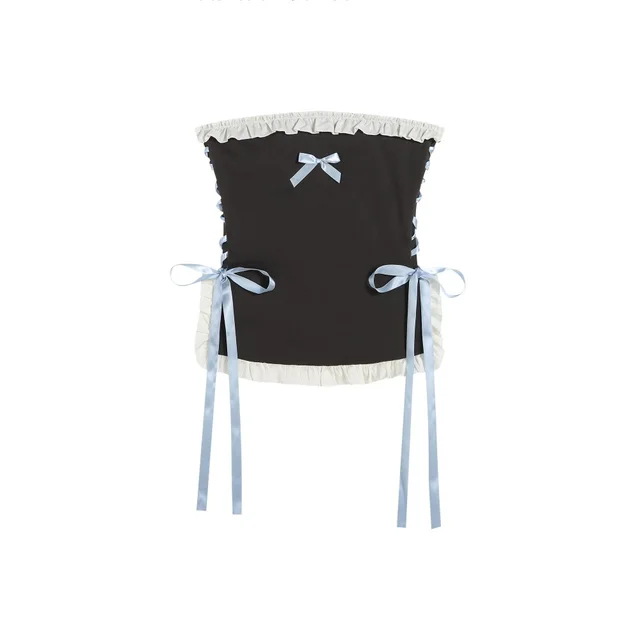 Lace Stitching Bow Lace up Tube Top Vest Gray - Shop at LoveMi