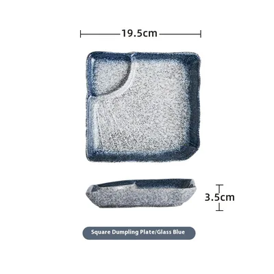 Ceramic Vinegar Dumpling Plate Bowl And Dish Compartment Household Creative Barbecue Plate Sushi Dipping Sauce Colored Glaze Blue - Shop at LoveMi