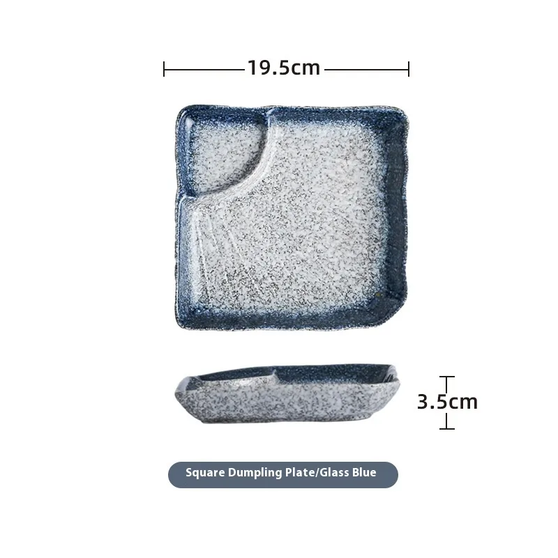 Ceramic Vinegar Dumpling Plate Bowl And Dish Compartment Household Creative Barbecue Plate Sushi Dipping Sauce Colored Glaze Blue - Shop at LoveMi