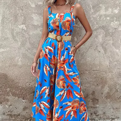Women's Printed Waist Strap Vacation Jumpsuit Xl Color - Shop at LoveMi