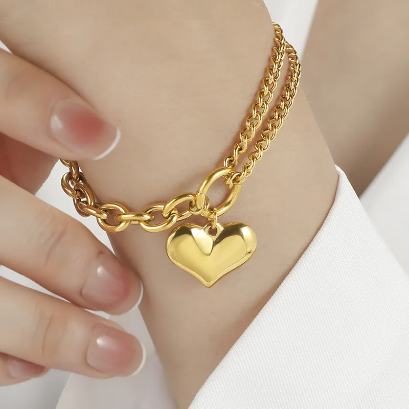 Gold Retro Heart Bracelet Women's Hip Hop - Stitching Hand Gold