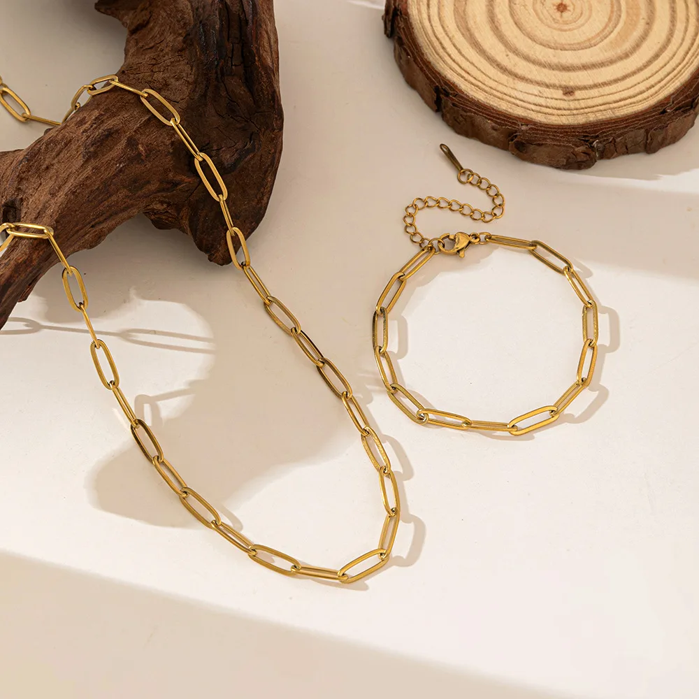 Simple Cross Chain Bracelet Gold Color Does Not Fade - Golden Set