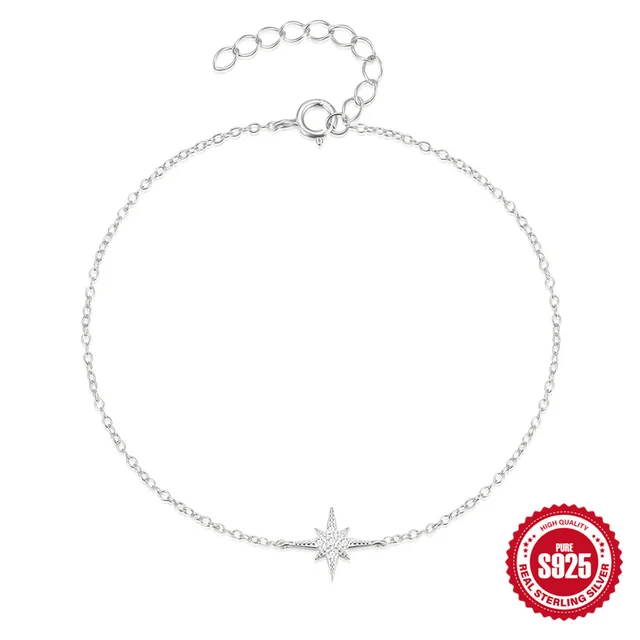 Fashion Simple S925 Sterling Silver Octagonal Star Women's Bracelet Platinum - Shop at LoveMi