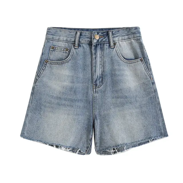 Women's Retro Fashionable Raw Edge Distressed Baggy Denim Shorts Blue - Shop at LoveMi