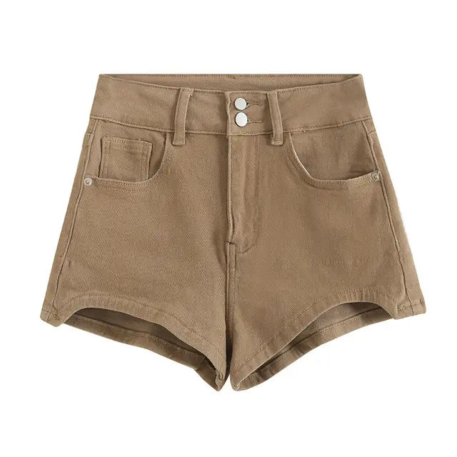 Women's Summer High Waist Denim Shorts Khaki - Shop at LoveMi