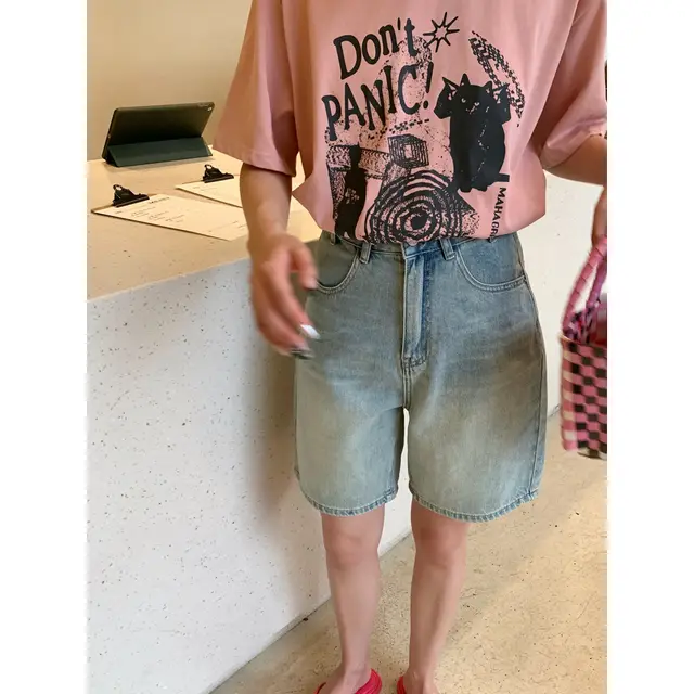 American Retro Casual Women's Denim Shorts Retro Light Blue Soft Denim - Shop at LoveMi