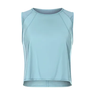 Sleeveless Vest Cropped Short Sexy Back Hollow out Quick drying Breathable Sports Casual Yoga Clothes Cyan - Shop at LoveMi
