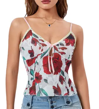 Female Floral Flower Spaghetti-strap Camisole Top - Image Color 2 - View 1