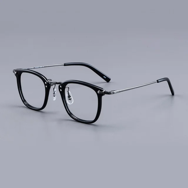 Pure Titanium Glasses Rim Retro Sheet Metal Eyeglass Frame Business Myopia Glasses Rim Matte Black - Shop at LoveMi