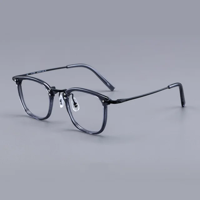 Pure Titanium Glasses Rim Retro Sheet Metal Eyeglass Frame Business Myopia Glasses Rim Transparent Gray - Shop at LoveMi
