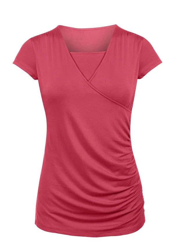 New Round Neck Short Sleeve Slim Fit Maternity T shirt Red - Shop at LoveMi
